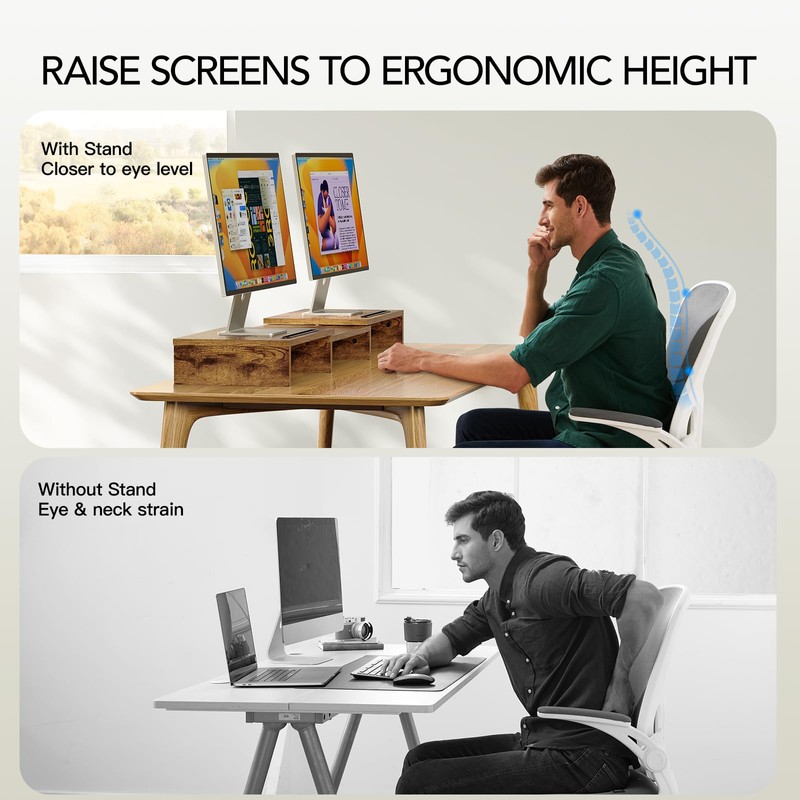 AMERIERGO Dual Monitor Stand Riser- 3 Shelf Screen Stand with
