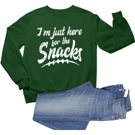 Go All Out XX-Large Forest Green Mens I'm Just Here For The Snacks Funny Football Party Sweatshirt Crewneck