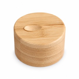 Wooden Seasoning Container for Salt and Spices – Lidded Condiment Storage Bowl for Organized Kitchen Counters