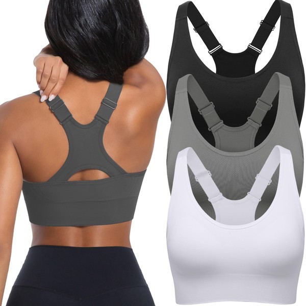Sports Bras for Women 3 Pack High Impact Racerback Padded