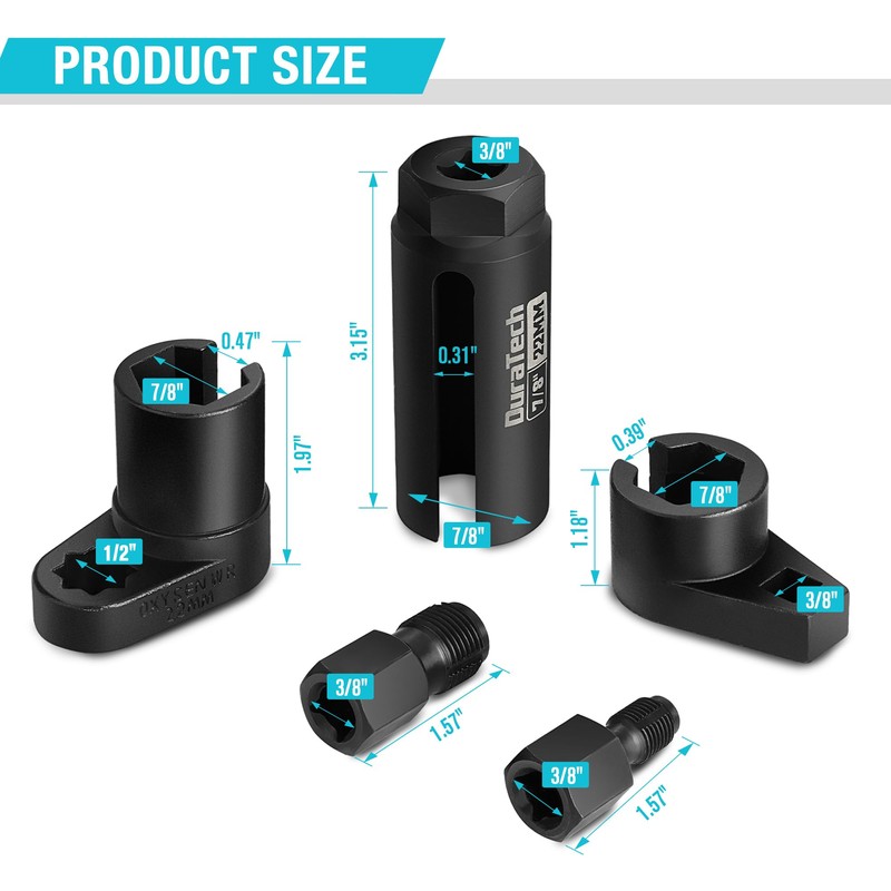 DURATECH 5PCS O2 Oxygen Sensor Socket Thread Chaser Set, 3/8"