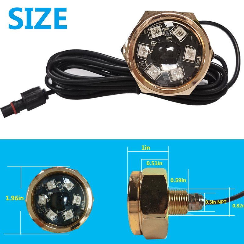 2Pcs RGB 1/2" NPT Boat Drain Plug Lights IP68 Waterproof