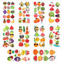 HJZHII 96PCS Summer Fruit Temporary Tattoos, 10 Sheets Cartoon Fruit Fake Tattoo Safety Waterproof Tattoos Stickers Hawaiian Themed Toys Makeup Tattoos for Girls Boys Birthday Summer Party