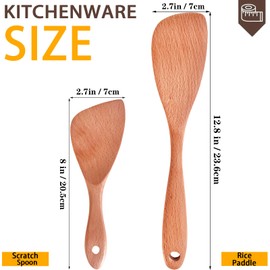 Wooden Spatula for Cooking, 12Inch Wooden Rice Paddle with Long Handle for Cooking, Stirring, Flipping, Serving, Scraping