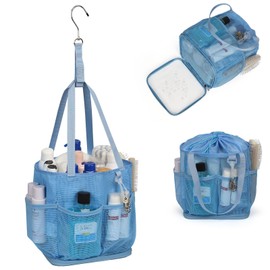 Mesh Shower Caddy Portable for College Dorm Room Essentials, Shower Tote Bag with Hanging Hook and Drawstring, Quick Dry Toiletry Bag with 6 Pockets for Bathroom, Swimming, Gym, Camping, Beach, Travel