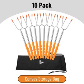 UNCO- Marshmallow Roasting Sticks, 10Pack, 45”, Extendable Stainless Steel Smores Sticks, Campfire Sticks, Marshmallow Sticks, Hot Dog Sticks for Campfire, Roasting Sticks for Fire Pit, Smores Skewers