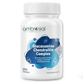 Ambrosial Glucosamine Chondroitin High Strength with Collagen, Curcumin, Boswellia & Rosehip – 6-in-1 Formula for Men & Women – Non-GMO, GMP Certified, 120 Tablets (4 Months Supply)