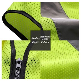 HYCOPROT Reflective Safety Vest, High Visibility Mesh Breathable Workwear with Pockets and Zipper, Meets ANSI/ISEA Standards