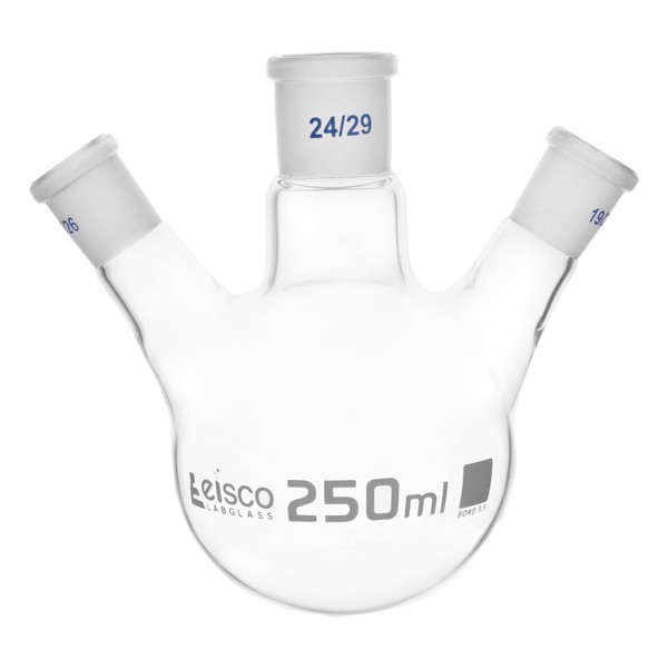 EISCO Distilling Flask, 250ml - 3 Angled Necks, 24/29 Center,