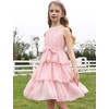 Move Dance Girls Halter Neck Dress Pink Summer Flared Midi