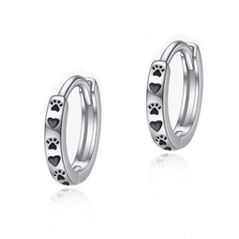Paw Earrings Sterling Silver Puppy Paw Print Hoop Earrings Pet Cat Dog Animal Huggie Hoop Earrings For Women, Sterling Silver, No Gemstone