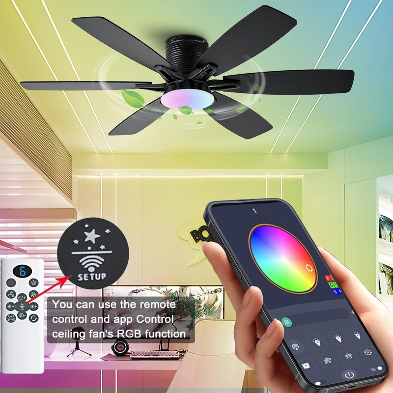52inch Black Ceiling Fans with Lights and Remote/App Control, Low