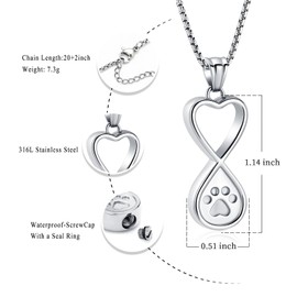 Oinsi Infinity Love Pet Cremation Jewelry for Ashes of Dog/Cat Funeral Keepsake Urn Necklace Pendant Memorial Jewellery, 20 inch, 316L