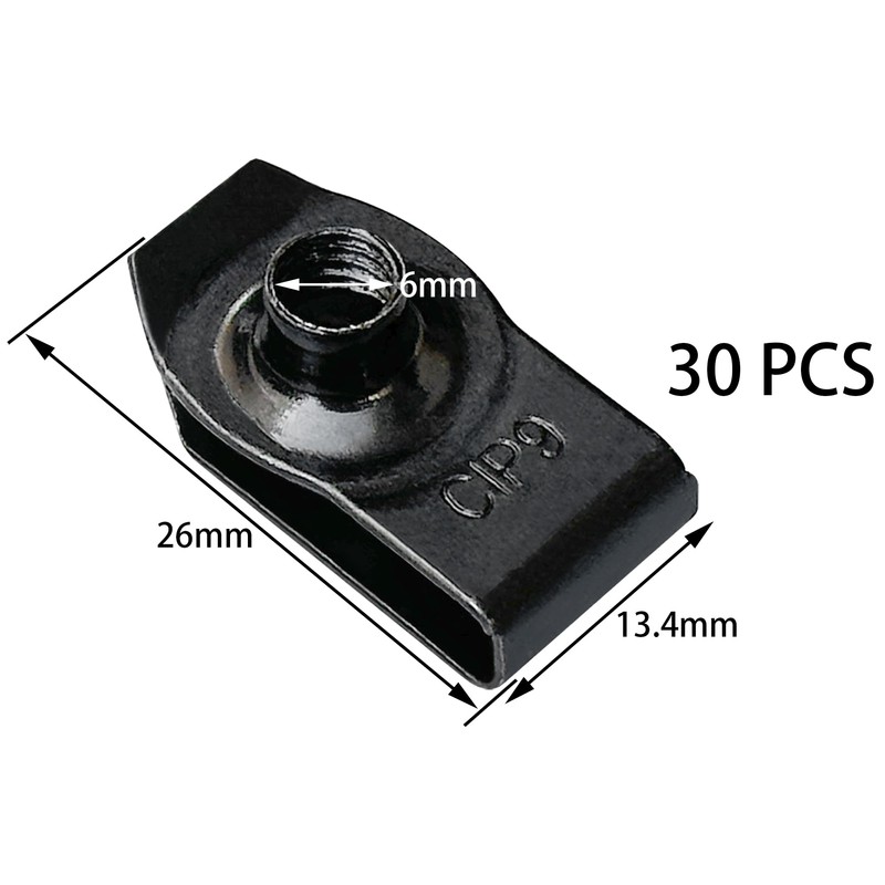 30 PCS U Nut Clips,Black Metal Clip-On Nuts,M6 Screw U-Clips