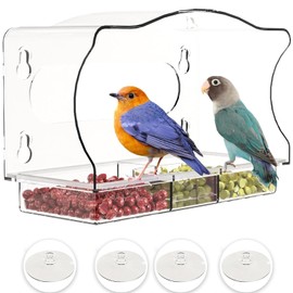 Bhina Vogelhaus Fensterscheibe mit Saugnäpfen, Vogelhaus Fenster Acryl mit Abnehmbarem Tablett, Bird Feeder Window, Fenster Futterhäuschen für Vögel, Transparentes Vogelhäuschen für Garten (rectangle)