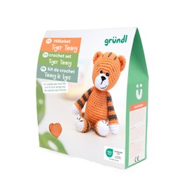 Gründl Crochet Set Cuddly Toy, Giraffe Gina, Donkey Eddy, Seal Robby or Tiger Timmy, 14-18 cm, Complete Craft Set with Instructions (Tiger Timmy)