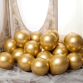 Ainmto Pack of 50 12 Inch Balloons Metallic Golden Helium Balloons for Birthday, Weddings