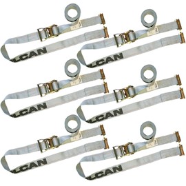 VULCAN Logistic Strap for E Track - Ratchet Style - 16 Foot - 6 Pack - Gray - 1,333 Pound Safe Working Load