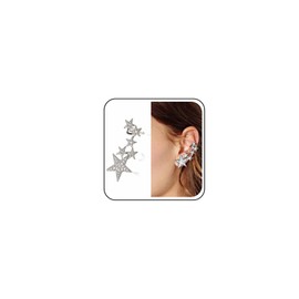 Aneneiceera Vintage Crystal Star Ear Climber Earrings Silver CZ Star Crawler Cuff Earrings Rhinestone Cuff Wrap Earrings Minimalist Star Earrings Jewellery for Women and Girls, Zinc