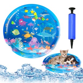 Cat Dog Water Play Mat- Water Bed, 2025 New Upgraded Cat Water Mat with Fish, Ocean Themed Round Sensory, Non-Slip Playmat, cat Water mats for Indoor Cats (Large,100cm)