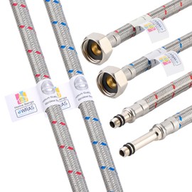 Home Range 600mm 2 Pipes M8 x 1/2" |4 Lengths| Flexible Pipe Tap Connector Stainless Steel, Hose Kitchen/Basin Isolator Valve WRAS Approved Braided Pipe for Bathroom Rust-Free Corrosion Resistant