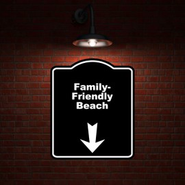 Family-Friendly Beach Black Sign Arrow Down Aluminum Composite Sign 20 x 24 inches