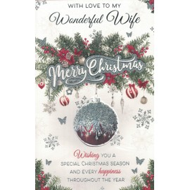 Christmas Card for Wife, Extra Large 8 Page Design, 12x8 Inches, Traditional xmas Wishes OE