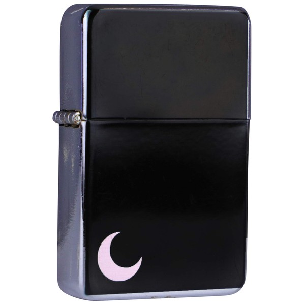 Antique Style Metal Flip Top Lighter with Engraved Pink Moon - Refillable Windproof Pocket Lighter – Comes with Aluminum Gift Case & Empty Without Fluid – Size 5.63.81.2cm (Black)