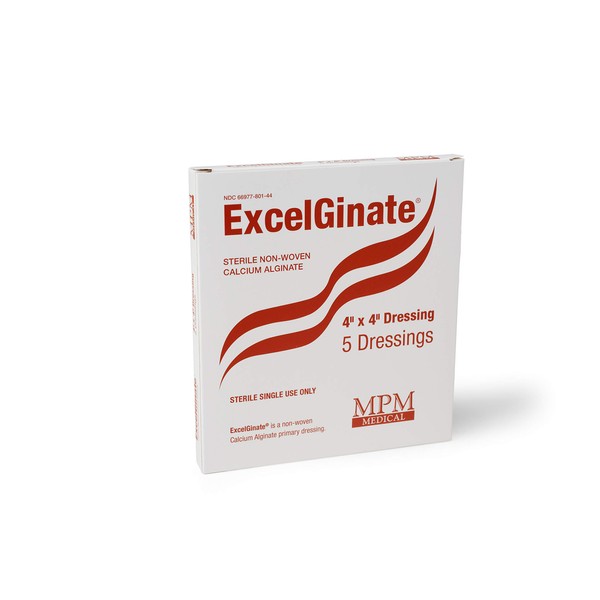 ExcelGinate Calcium Alginate Dressing, 4"x4" [Box of 5] Sterile, MPM Medical