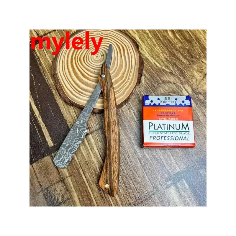 Tan Wood 탠 우드 핸들 블레이드 면도기 전문 이발사 눈썹