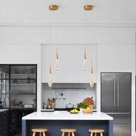 LMQNINE Pendant Lights Kitchen Light Fixtures Dimmable LED Modern Gold Pendant Light Mini Teardrop Crystal Pendant Lighting for Kitchen Island Bedroom Hallway Entryway (2-Light)