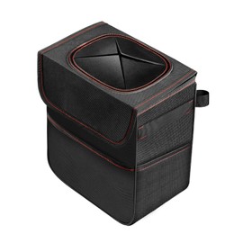 Simple Deluxe Car Trash Can with Lid and Storage Pockets, Leak-Proof Car Garbage Can with Adjustable Straps, Waterproof, Portable and Collapsible Trash Bag for Car, 2 Gallon, Black