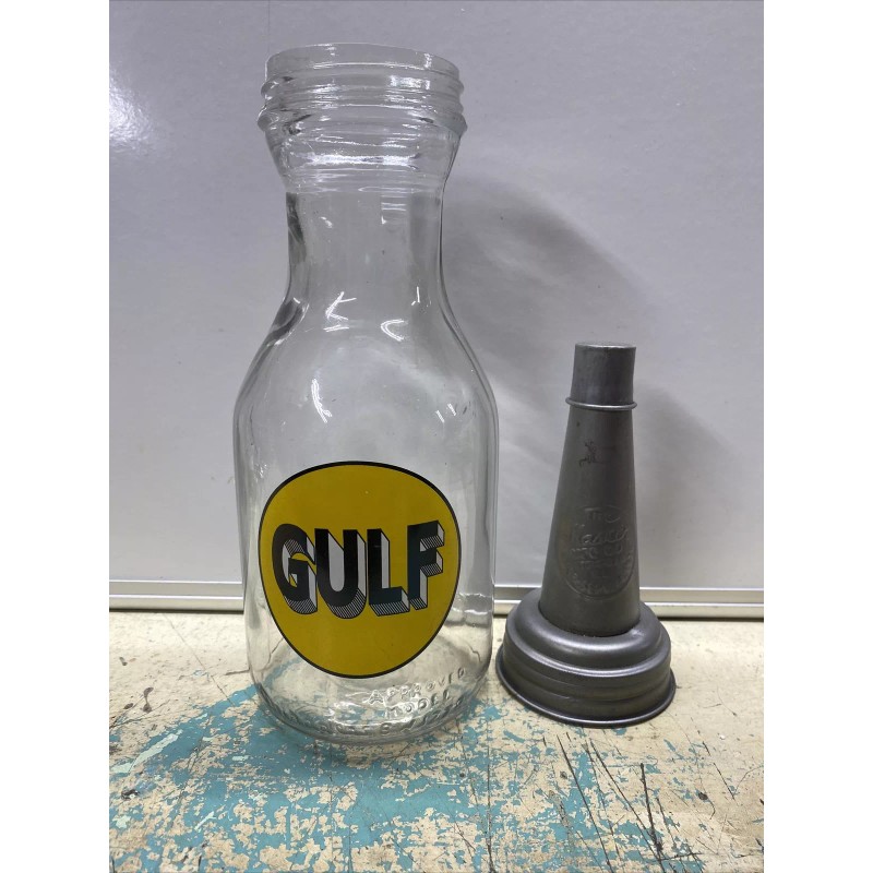 Gulf Motor Oil Bottle Spout Cap Glass Vintage Style Gas