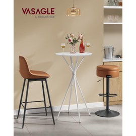VASAGLE Bar Table, Round Cocktail High Top Pub Bistro Table for Party, Kitchen Dining, Home Bar, 23.6 x 23.6 x 41.3 Inches, Metal Frame, Modern Style, Easy to Assemble, Cloud White and Matte White