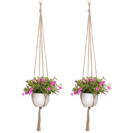 EBOOT 2 Pack 48 Inch Large Macrame Plant Hanger Rope to Hang Flower Pot Plant Holder for Indoor Outdoor Decorations, 4 Legs (Linen Color)