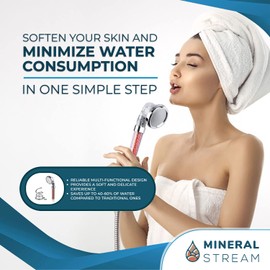 Filtered Shower Head with Handled by MineralStream, High Pressure Water Saving Shower Head with Hose and Filter Beads for Hard Water with Rainfall, Jet and Massage settings