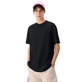 KEEPSHOWING Men's Cotton T-Shirts Oversized Unisex Short Sleeve Crew Neck Loose Basic Tops Solid Athletic Tee(Black XL)