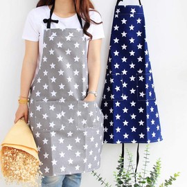 2 Stars Apron with Pocket Cotton Linen Women's Kitchen Apron Bib Apron Cooking Apron Adjustable Apron for Cooking or Baking Grey