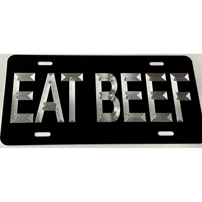 BLVD Silver Engraved Eat Beef Black Car Tag Diamond Etched