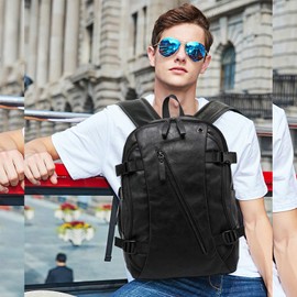 FANDARE Men's Casual Backpack Travel Daypacks for 14 inch Laptop Bag Business Daypacks Travel Slim Laptops Backpack Waterproof College School Computer Bag Bookbag PU Black