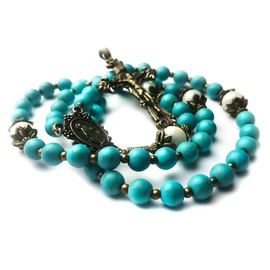 Turquoise and Mother of Pearl Stone Rosary with Miraculous Medal