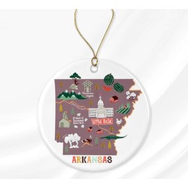 PTDShops Arkansas State Ornament, State USA Ornament, Travel Souvenir Collection USA, America Christmas 2023, Xmas Tree Hanging Decorations, USA State Souvenir Ceramic Ornament Printed on Both Sides