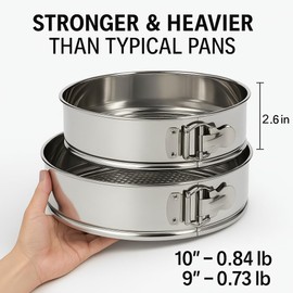 RUVAIKER 9" 10" Springform Pan with Removable Bottom,304 Stainless Steel, Uncoated & Non-stick Round Spring Form Cake Mold Cheesecake Pan for Baking