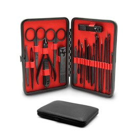 Raganet, Set De Manicure y Pedicure, Cortaúñas, Para Pies y Manos, Acero Inoxidable 23 Piezas Incluidas (Negro)