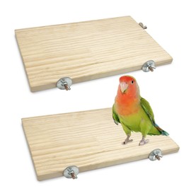 kathson 11.8 x 7.8 Inches Large Bird Perch, 2 PCS Natural Wooden Parrot Stand Platform, Parakeet Rectangle Stand Perch Shelf, Cockatiel Corner Shelf for Conure Budgie Cockatoo Macaw African Grey