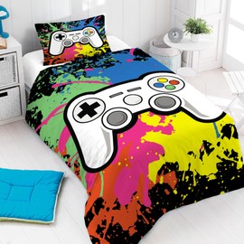 Yasida Gaming Bedding Single Quilt Cover Gamer Bedding Kids Single Bedding Sets With Colourful For Teenage Boy Bedding Soft Microfibre Duvet Cover 135x200cm And Pillowcase 50x75cm Gaming Bedroom