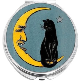 NewCharms Cat and Moon Compact with Mirrors - Perfect Pocket and Purse Size Folding Mirror for Applying Make Up Anywhere