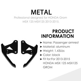 Motorcycle Rear Seat Pillion Passenger Grab Rail Bars Handle Armrest Trim Compatible with Honda MSX 125 MSX125 GROM 2013-2015, Black, 1 Pair