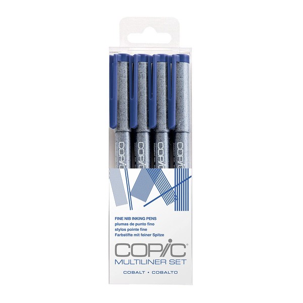 Copic Multiliner Coloured Marker Pen - cobalt Set 4 pcs. assorted, For Art & Crafts, Colouring, Graphics, Highlighter, Design, Anime, Professional & Beginners, Art Supplies & Colouring Books