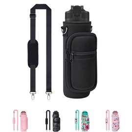 Insulated Water Bottle Holder with Crossbody Strap and Pockets